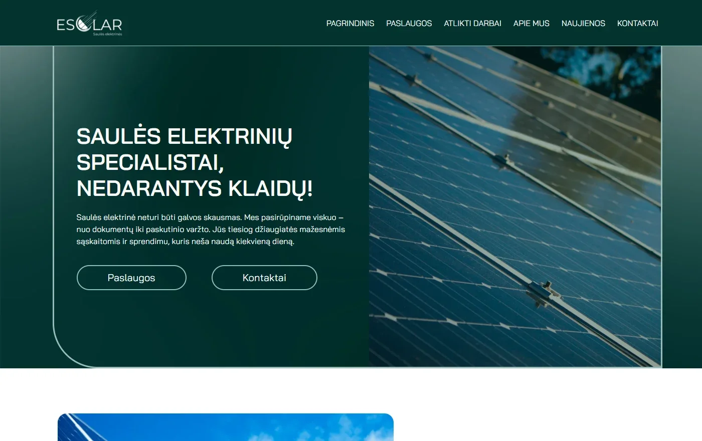 Esolar, saulės elektrinių įmonės svetainė