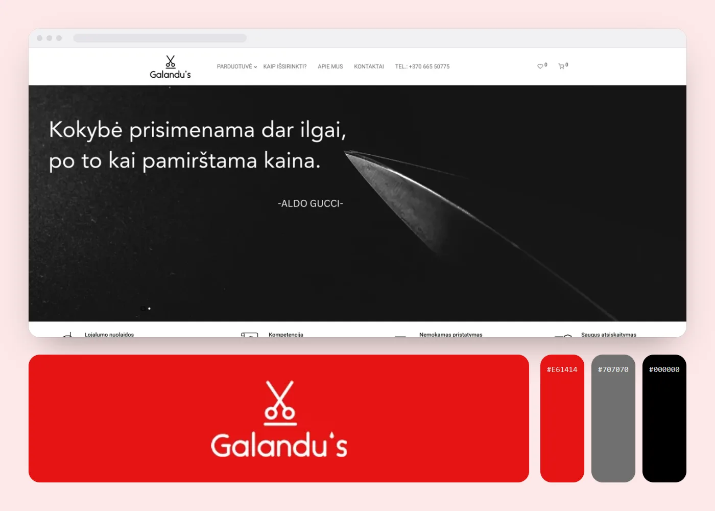 Galandus: svetainės vaizdas, logotipas ir spalvos