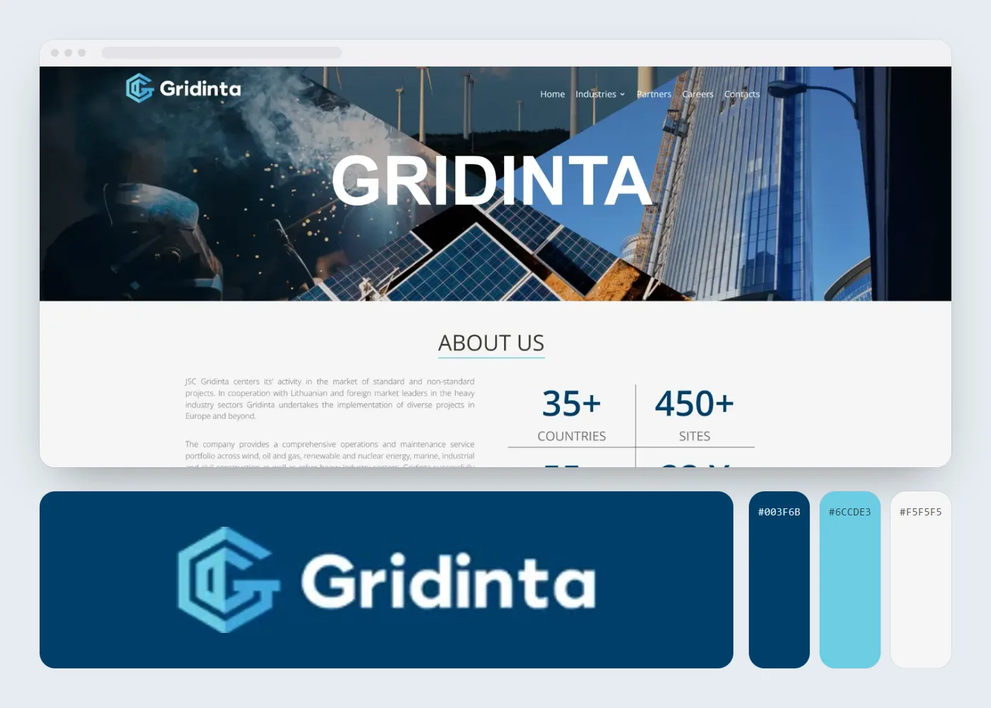 Gridinta: svetainės vaizdas, logotipas ir spalvos