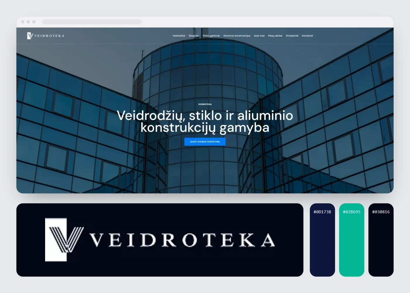 Veidroteka: svetainės vaizdas, logotipas ir spalvos