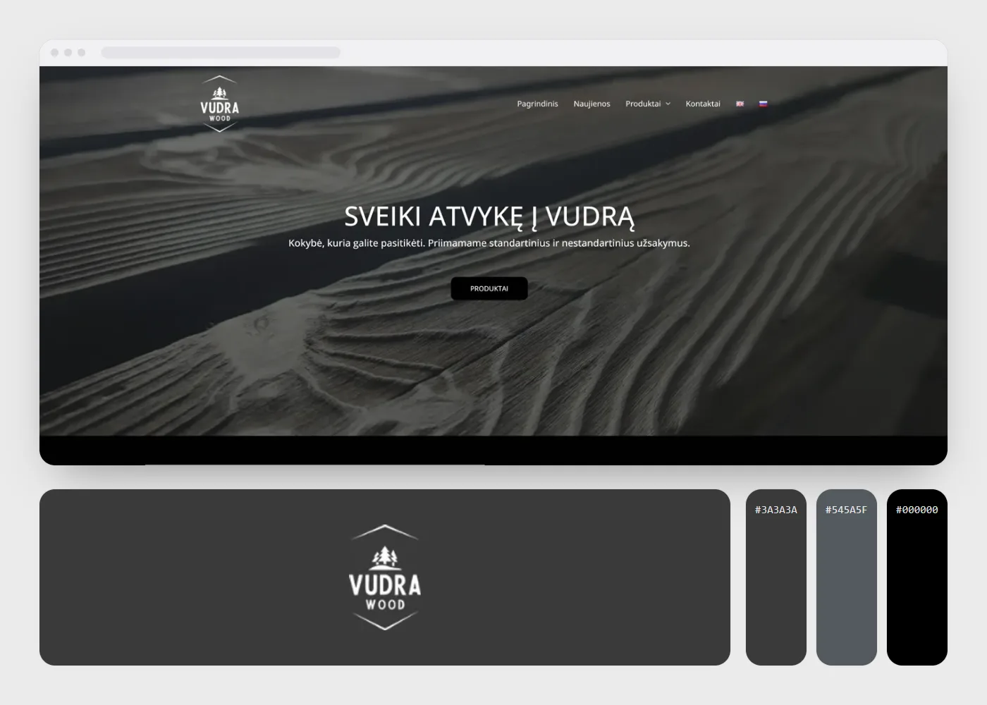 Vudra: svetainės vaizdas, logotipas ir spalvos