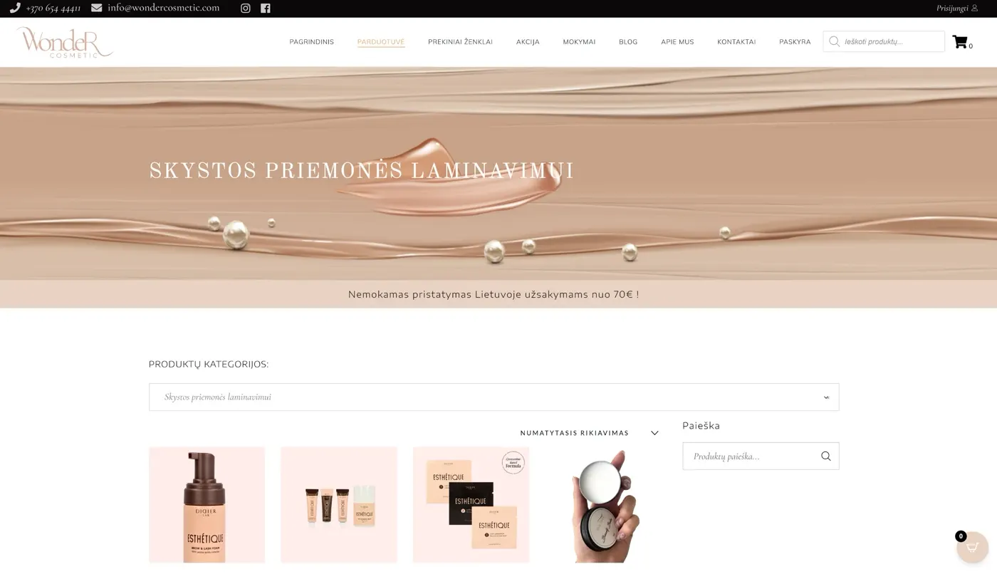 Wonder Cosmetic, projekto ekrano nuotrauka 2